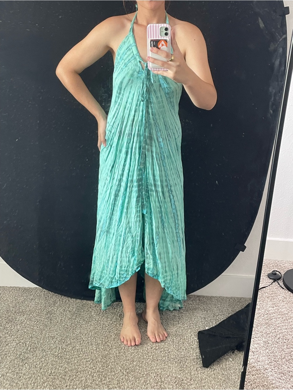 Flowing Teal Halter Maxi Dress